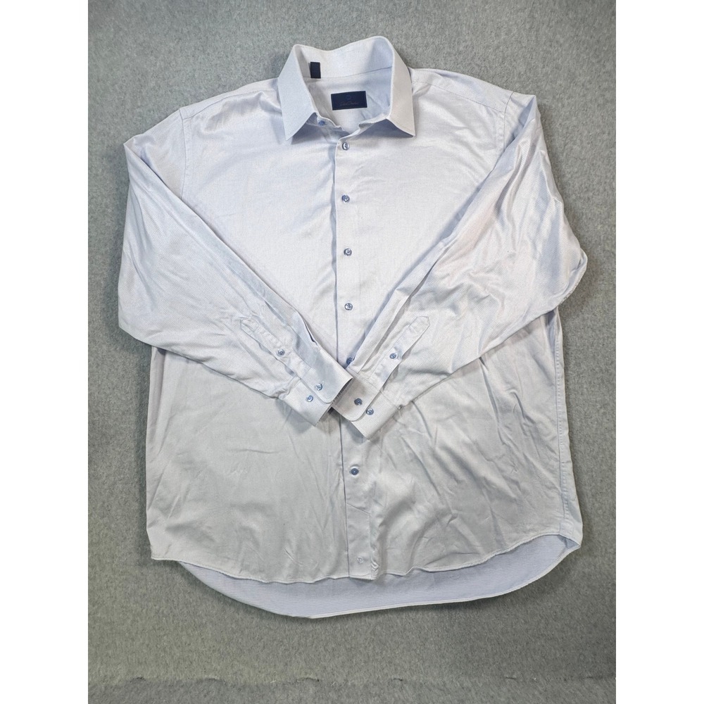 David Donahue Mens 18.5 36/37 Dress Shirt Blue Cotton Long Sleeve Button Down
